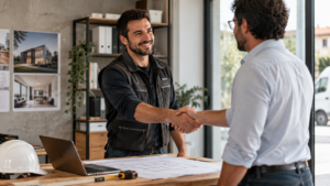 Consulente e cliente si stringono la mano dopo un intervento professionale